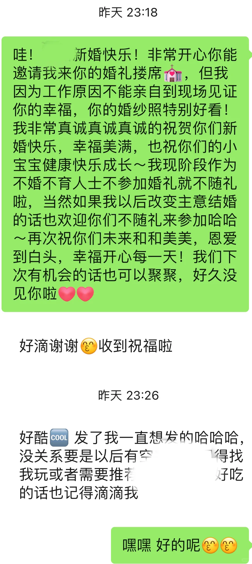 拒绝了曾经好朋友的婚礼邀请