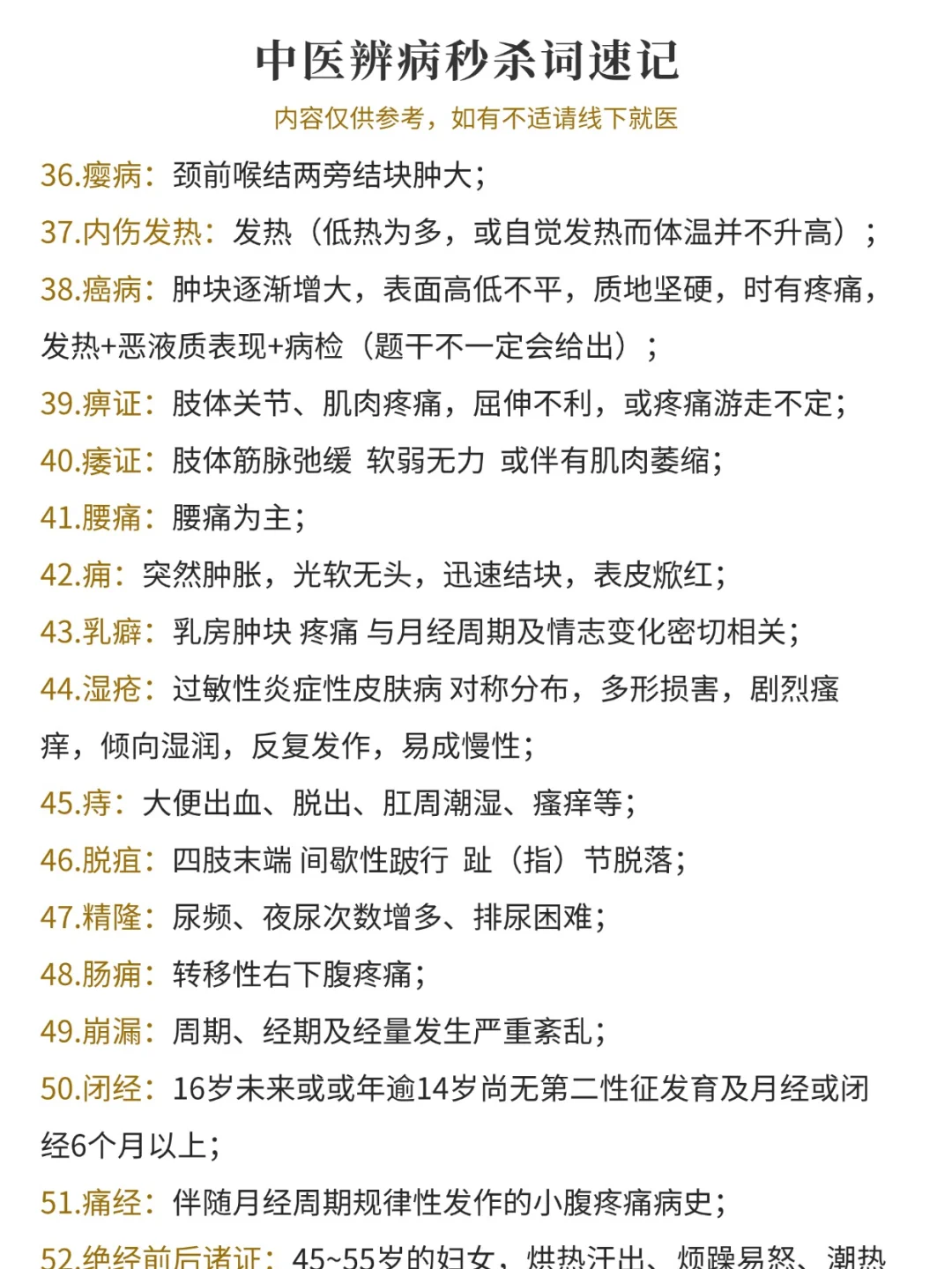 中医辨病秒杀词总结