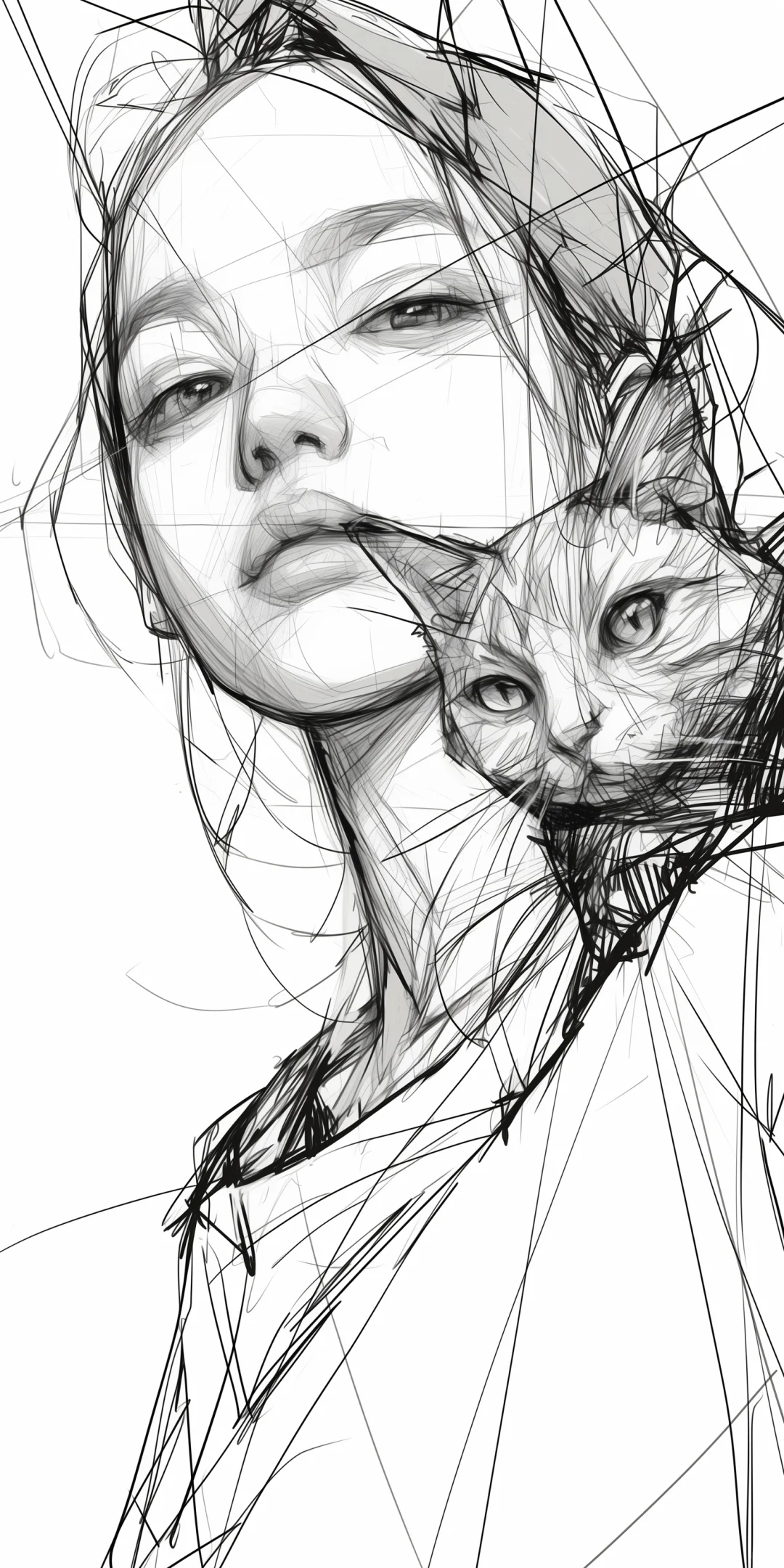 猫咪与少女1 ｜ 素描画分享