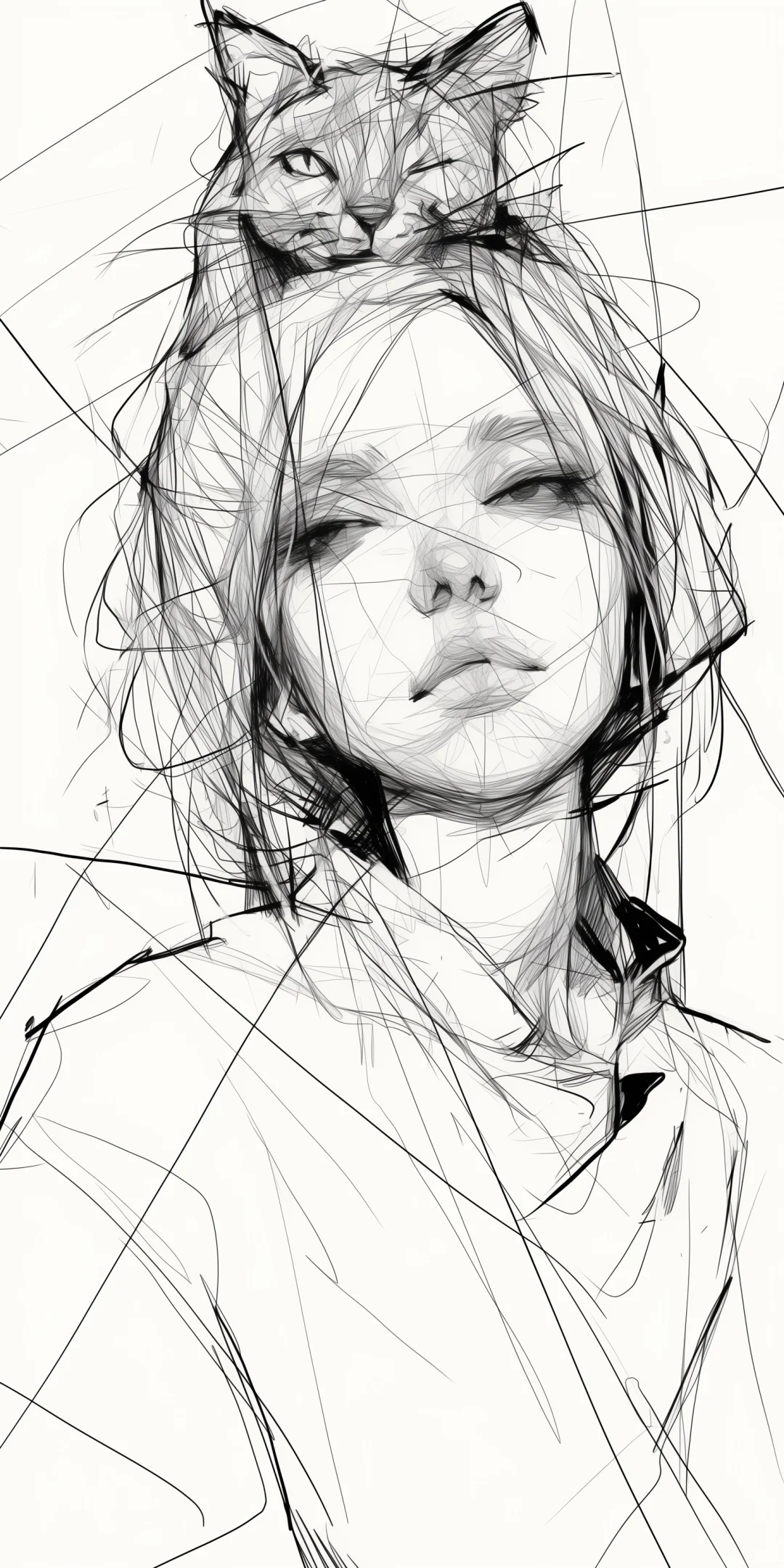 猫咪与少女1 ｜ 素描画分享