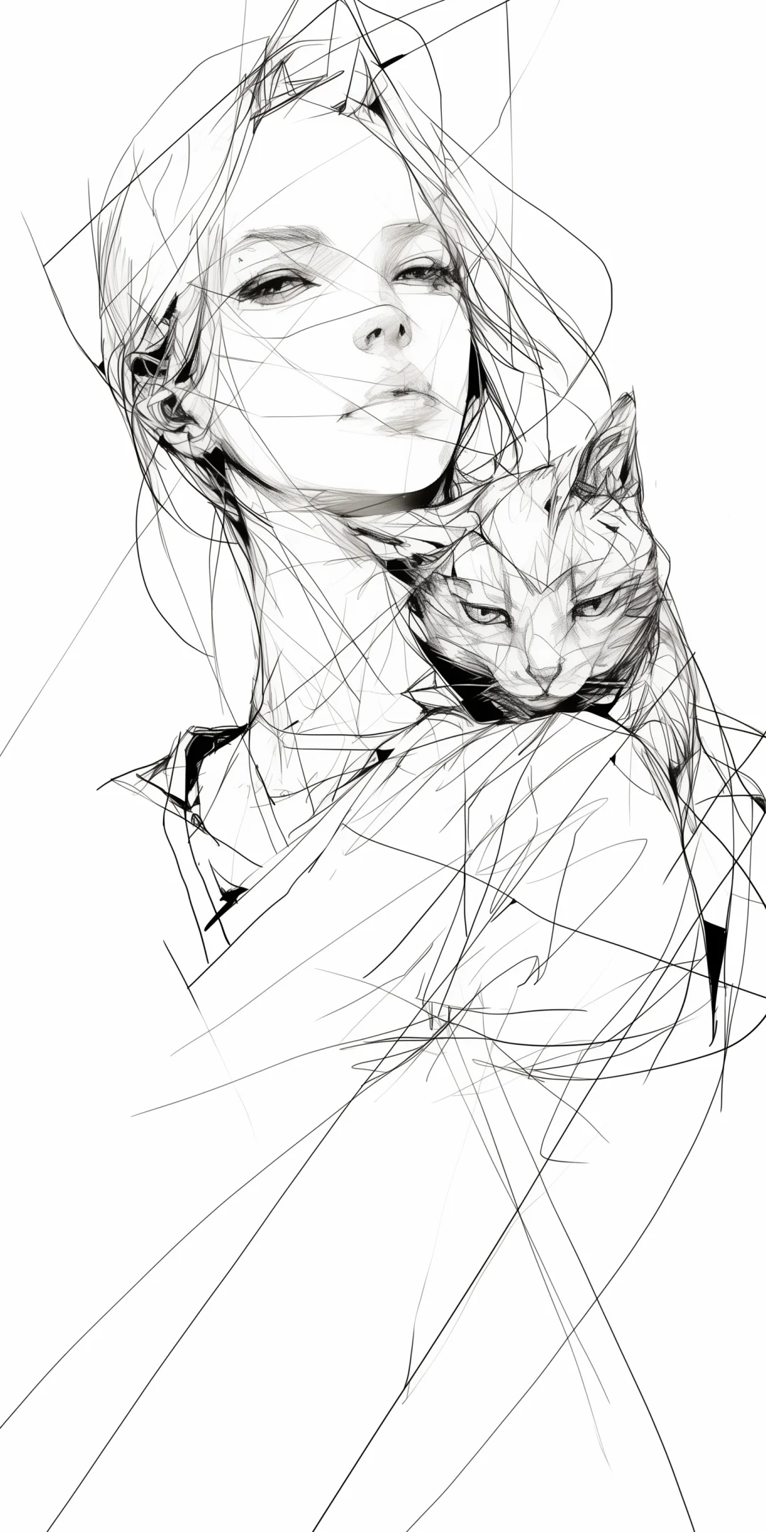 猫咪与少女1 ｜ 素描画分享