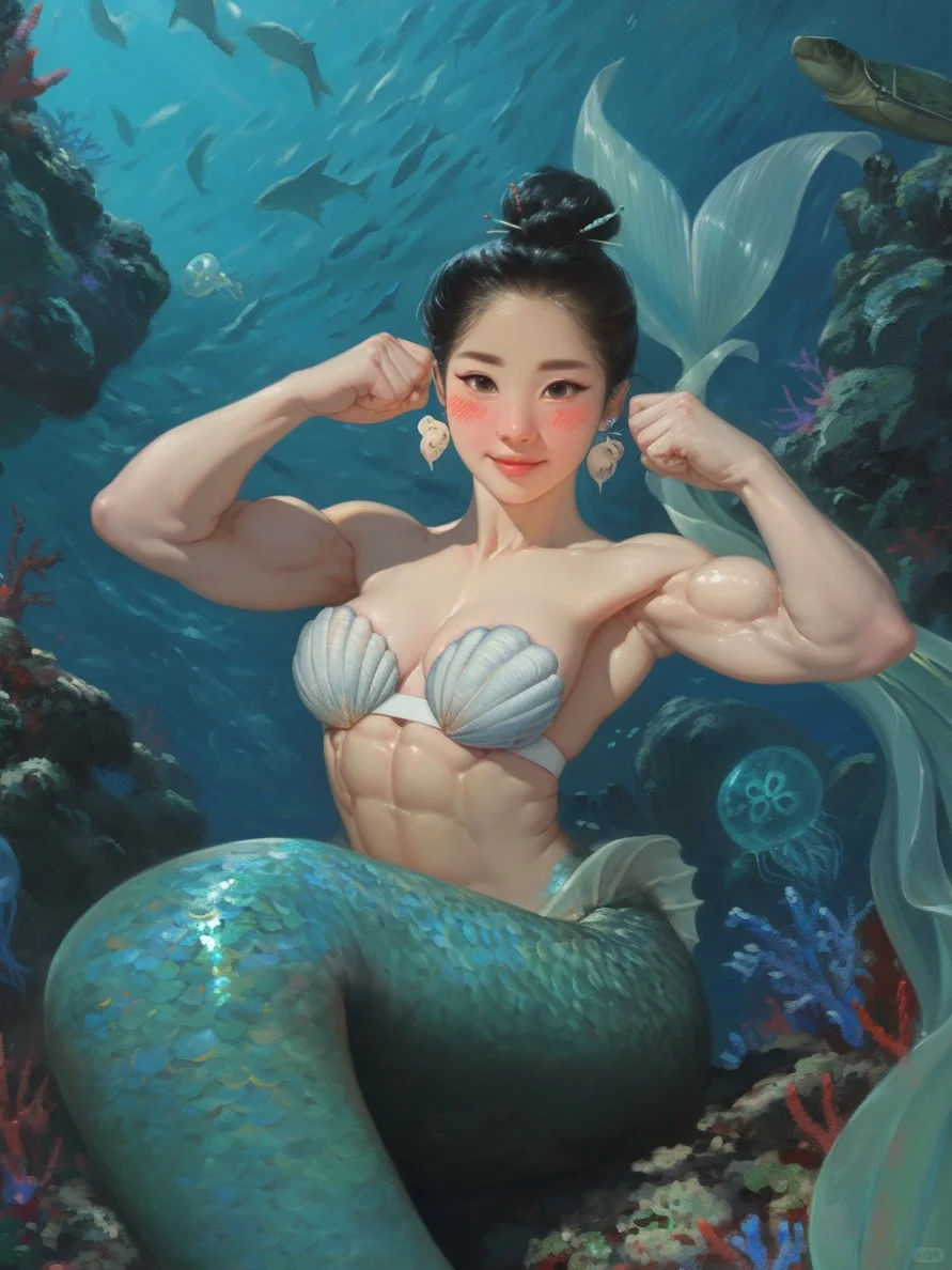 美人鱼也健身了。