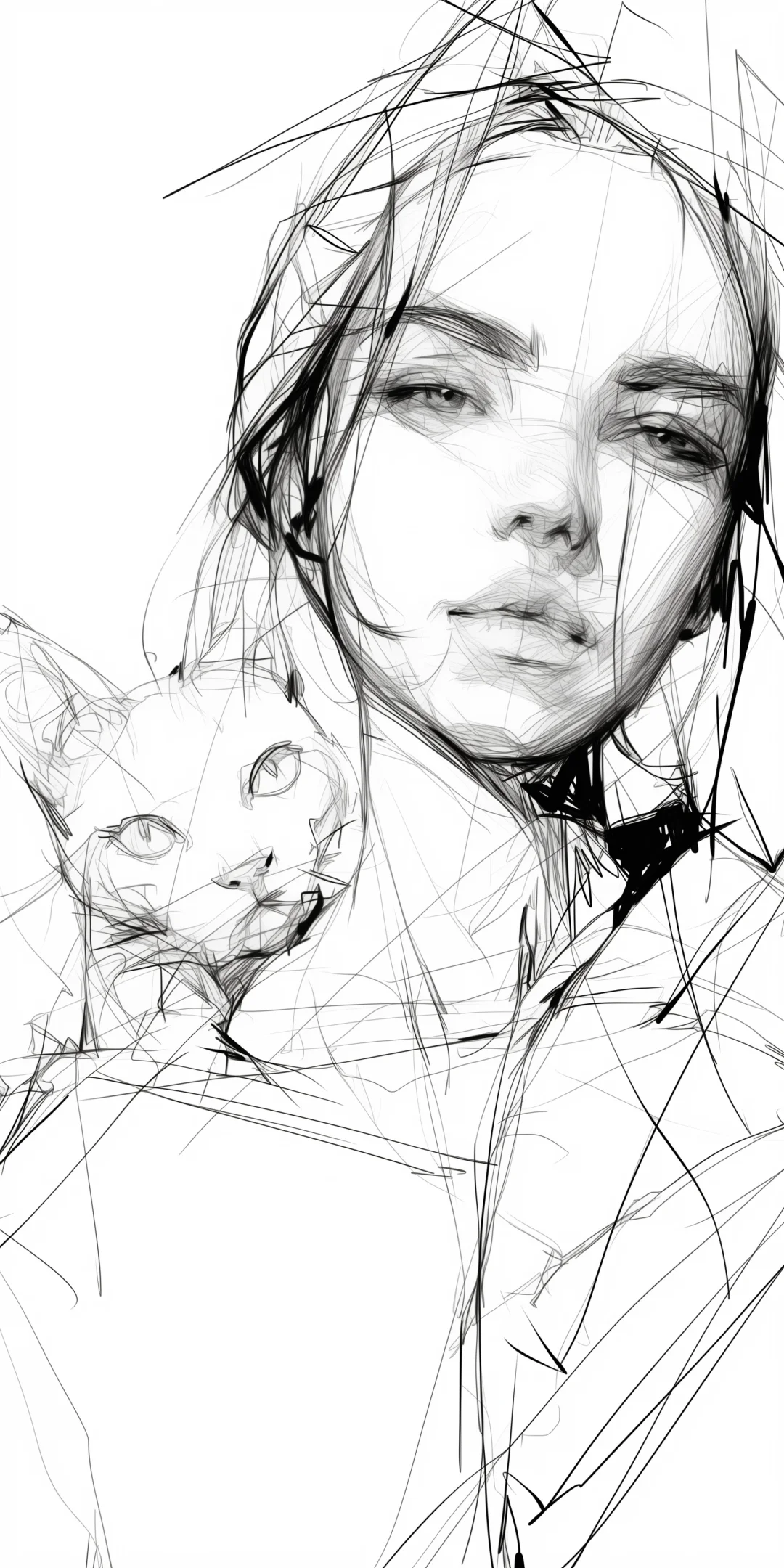 猫咪与少女1 ｜ 素描画分享