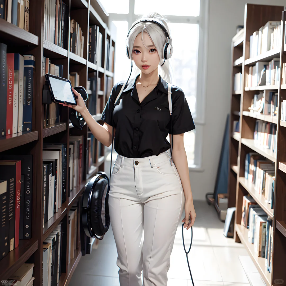 AI绘画，图书馆学习的美女更可爱
