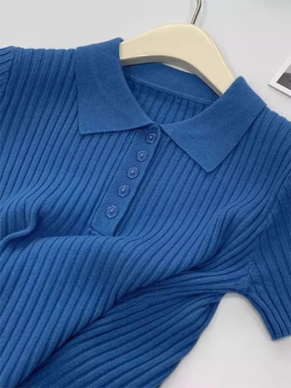 💙流行宝蓝针织T恤👚
