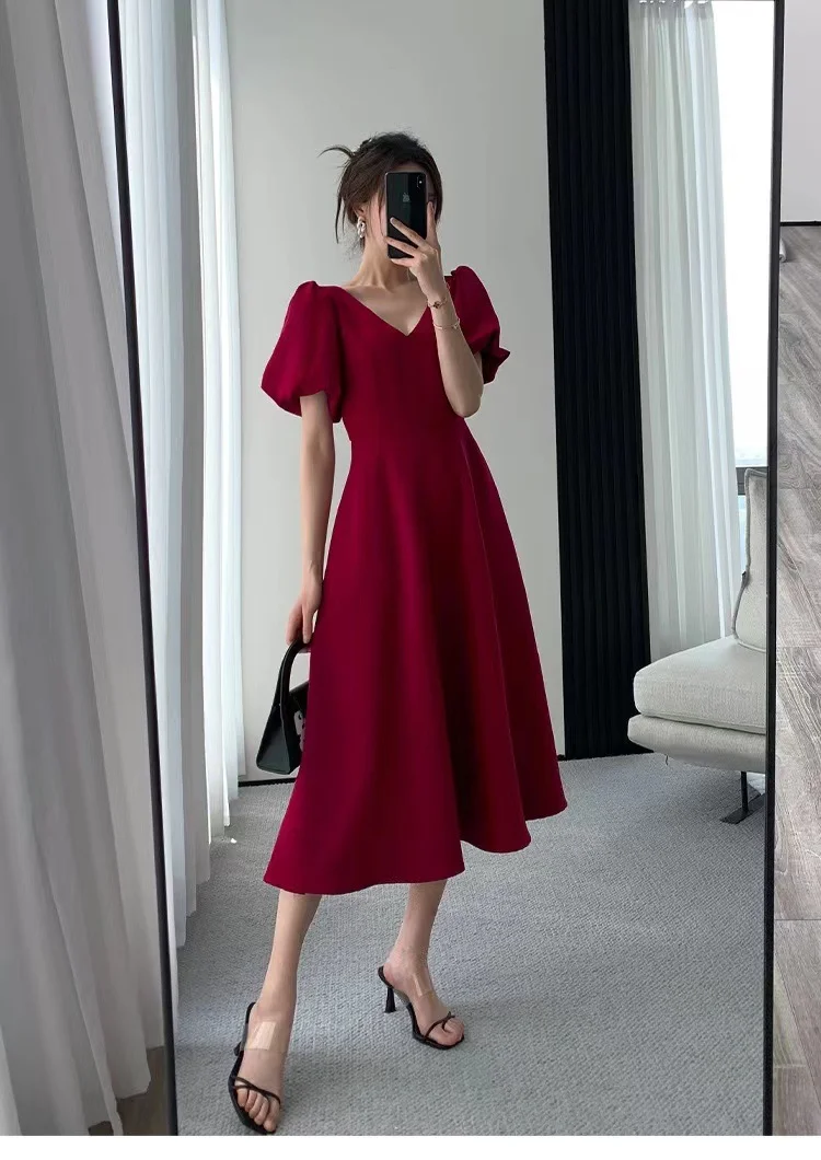酒红色裙子女夏季必备👗
