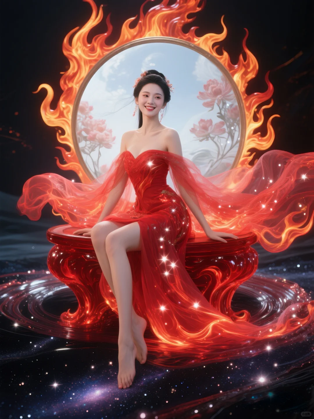 红红红，火焱燚，镜里寻她千百度