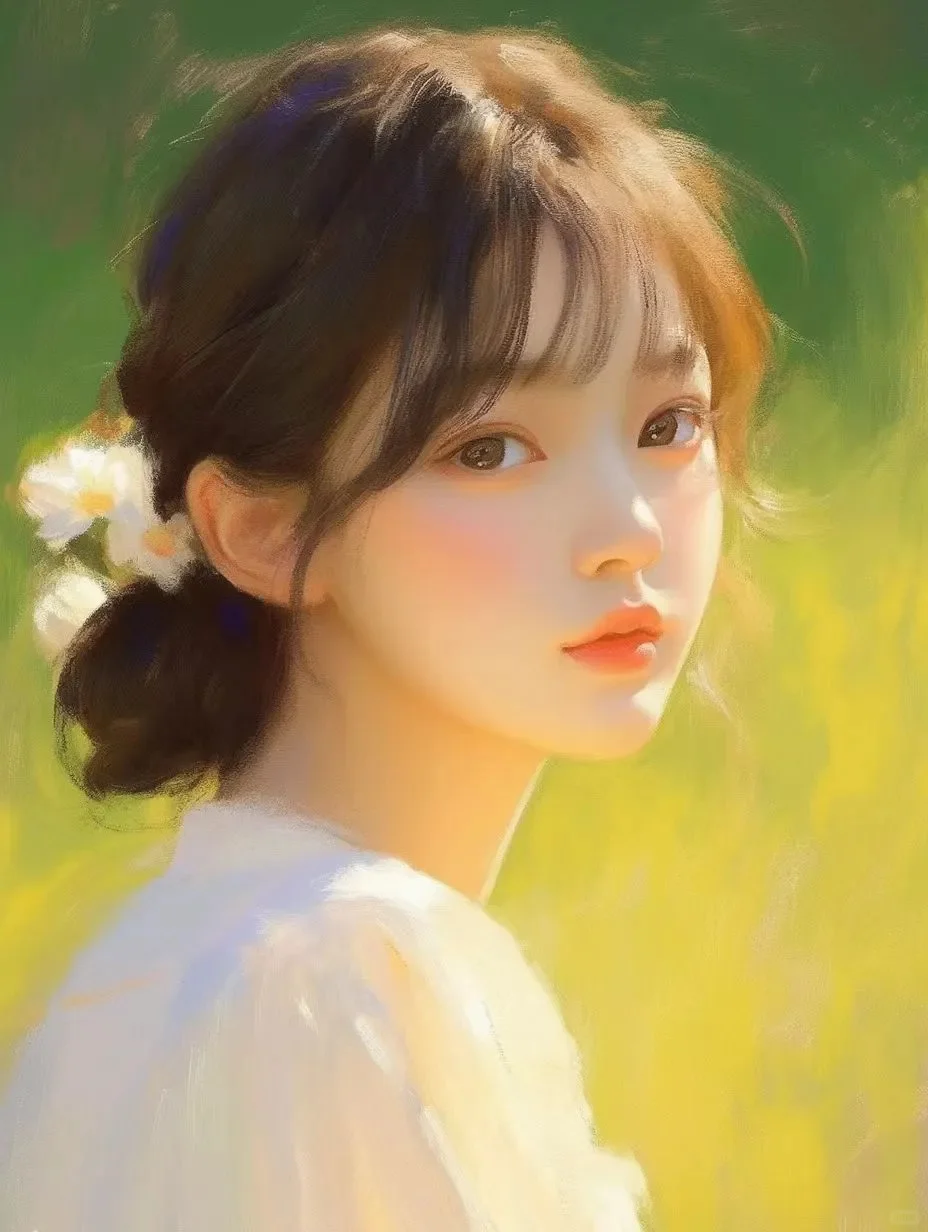 关于阳光的画风女孩。