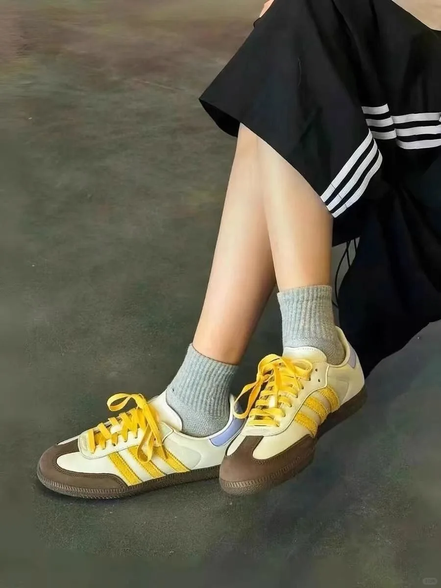 撞色条纹T头复古德训鞋女2025春季新款