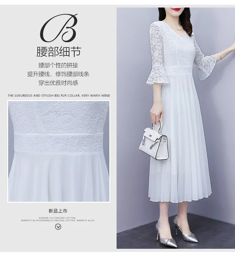 白色蕾丝连衣裙女2025夏季新款妈妈雪纺
