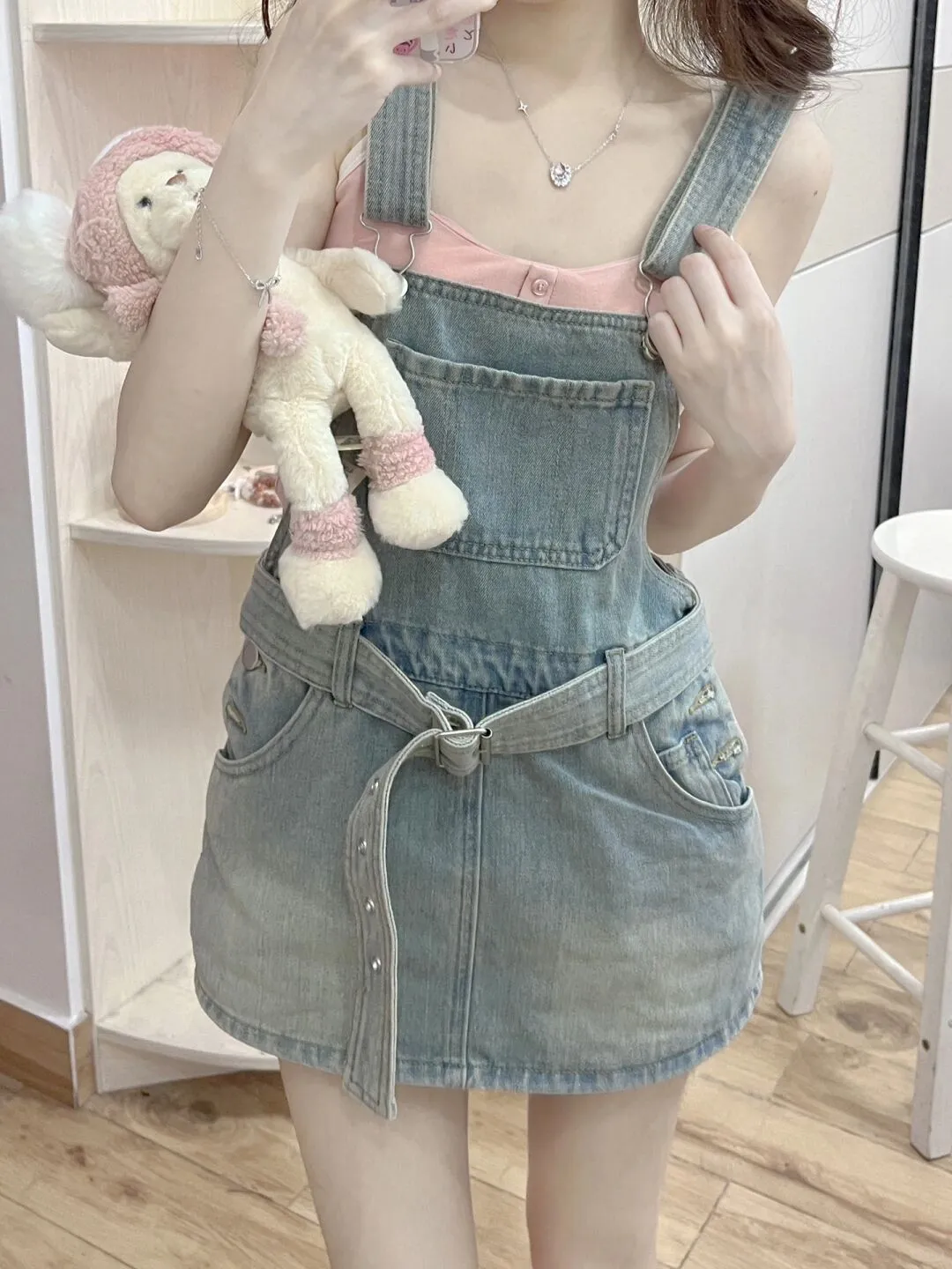 甜辣风减龄牛仔背带半身裙