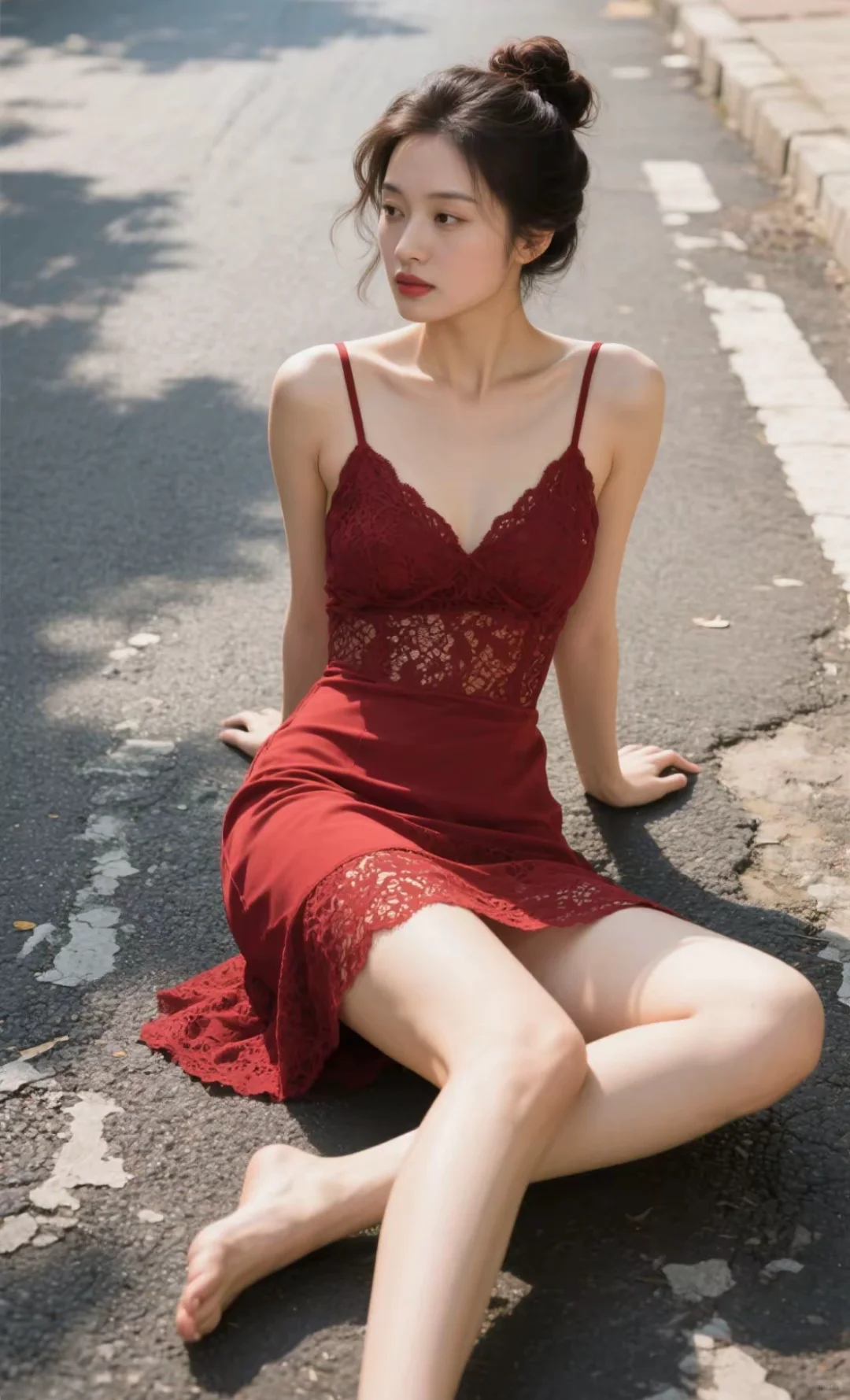 马路牙子上的美女