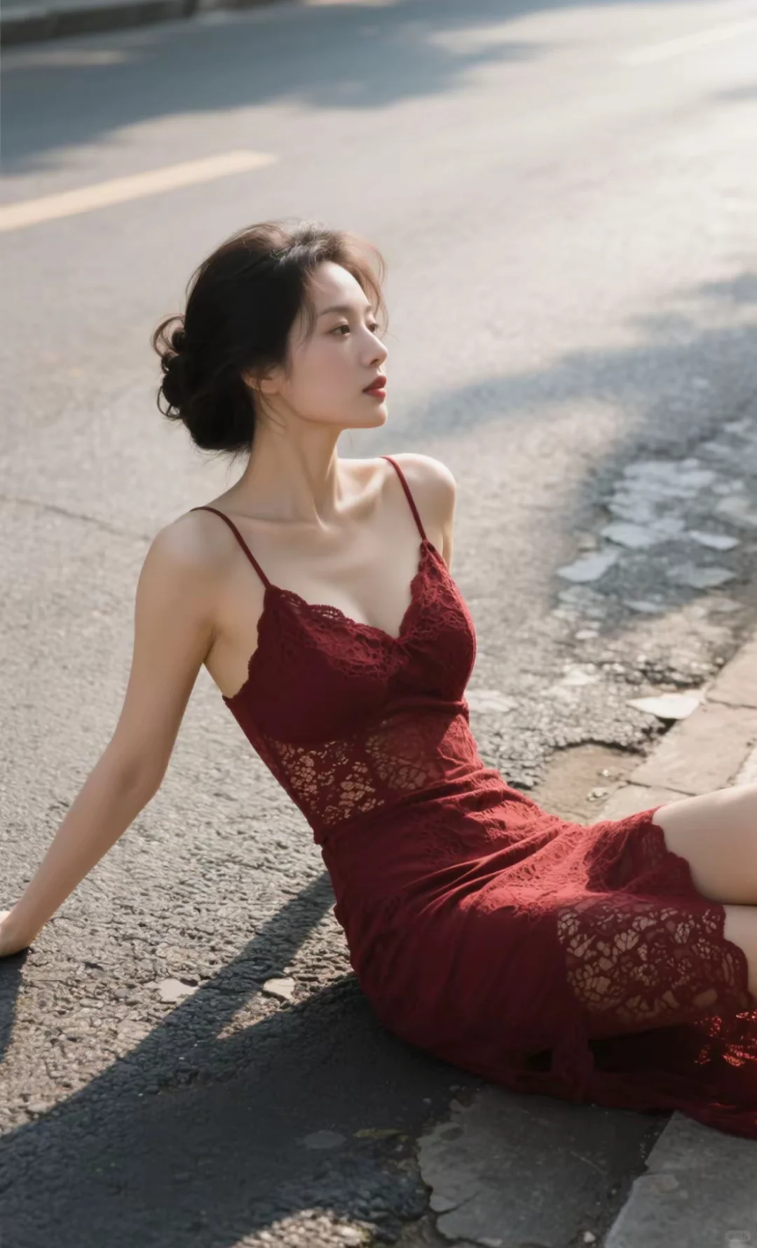 马路牙子上的美女