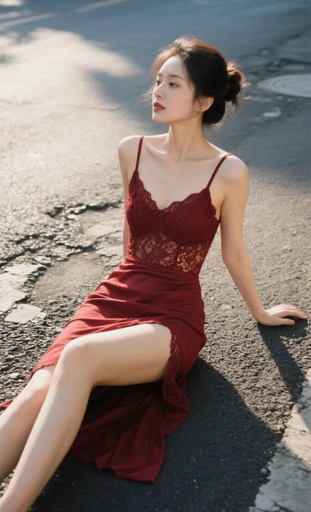 马路牙子上的美女