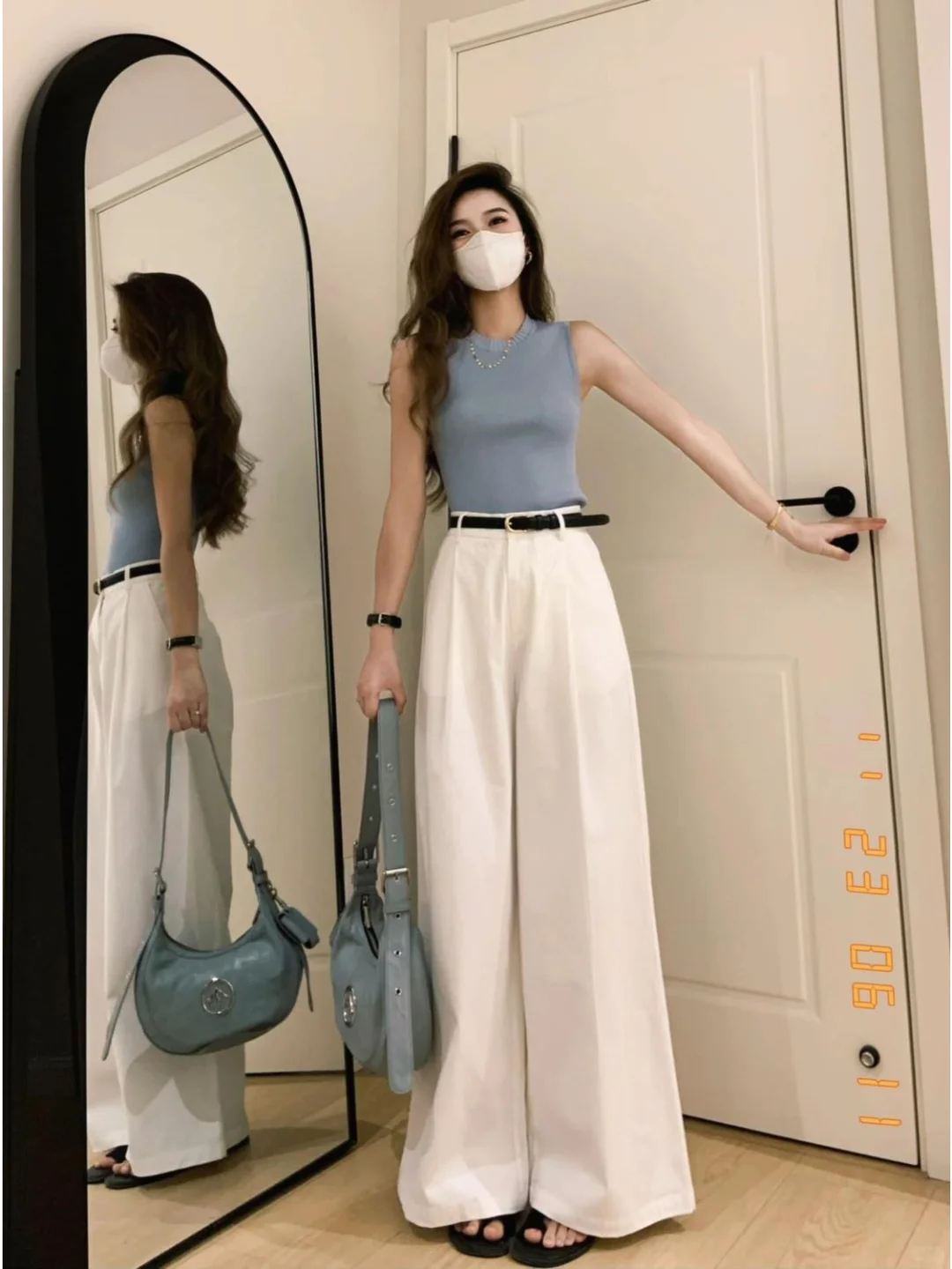 白色窄版西装休闲裤女夏季薄款宽松直筒裤棉