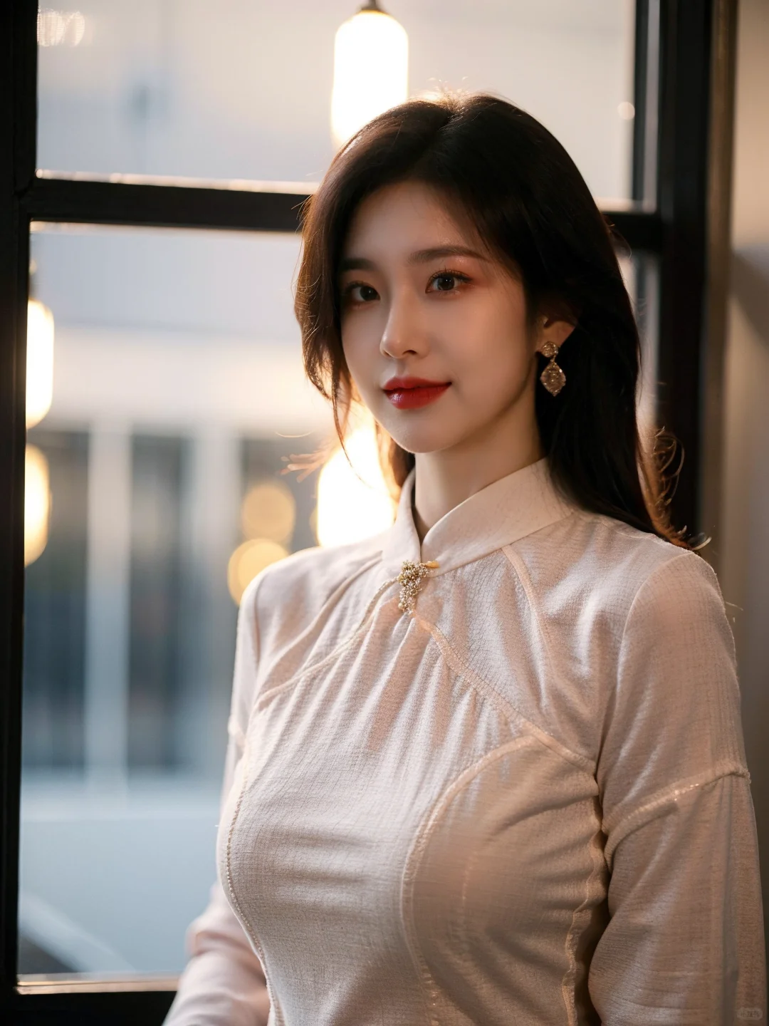 白色旗袍尽显东方美女魅力
