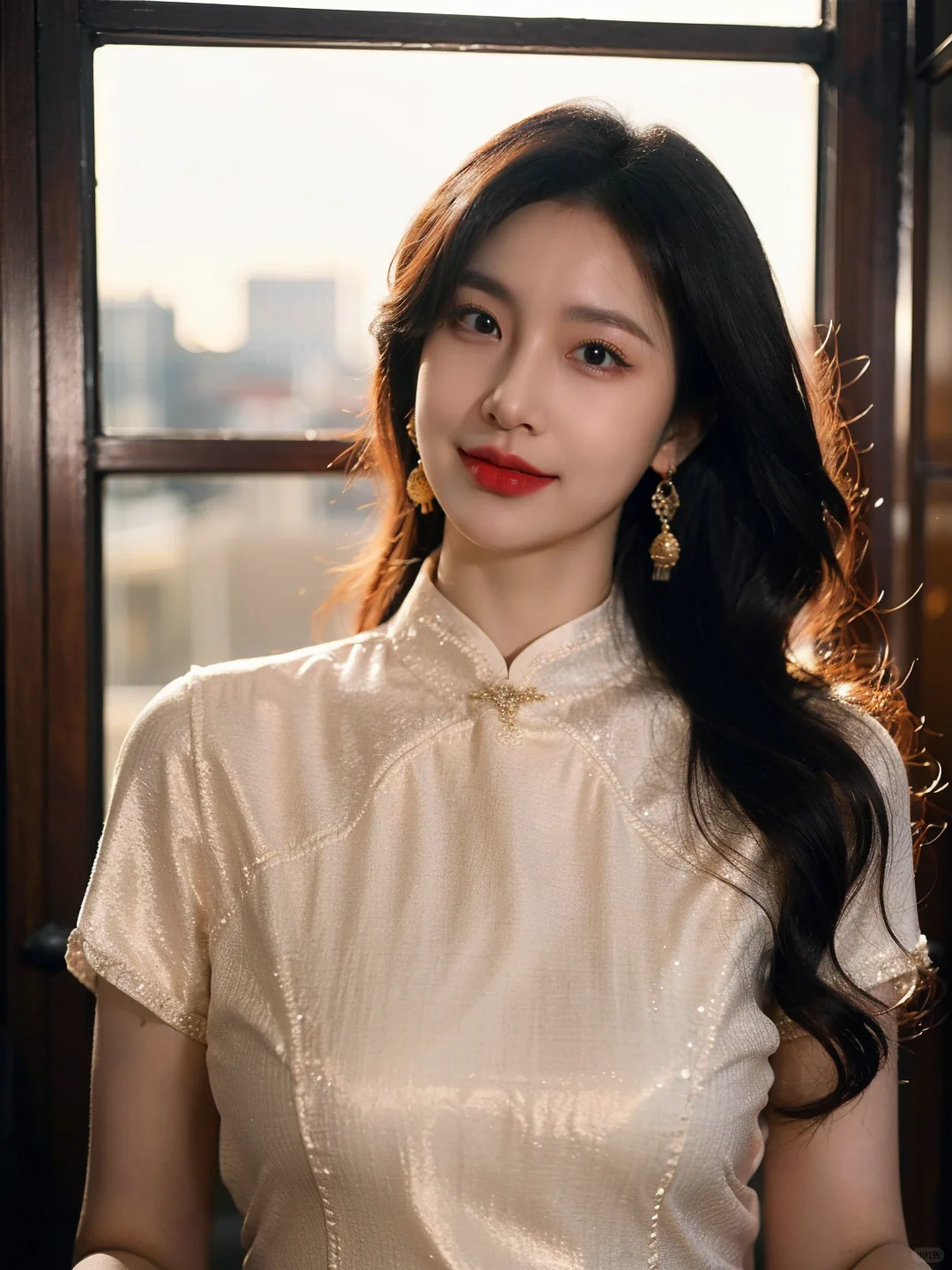 白色旗袍尽显东方美女魅力