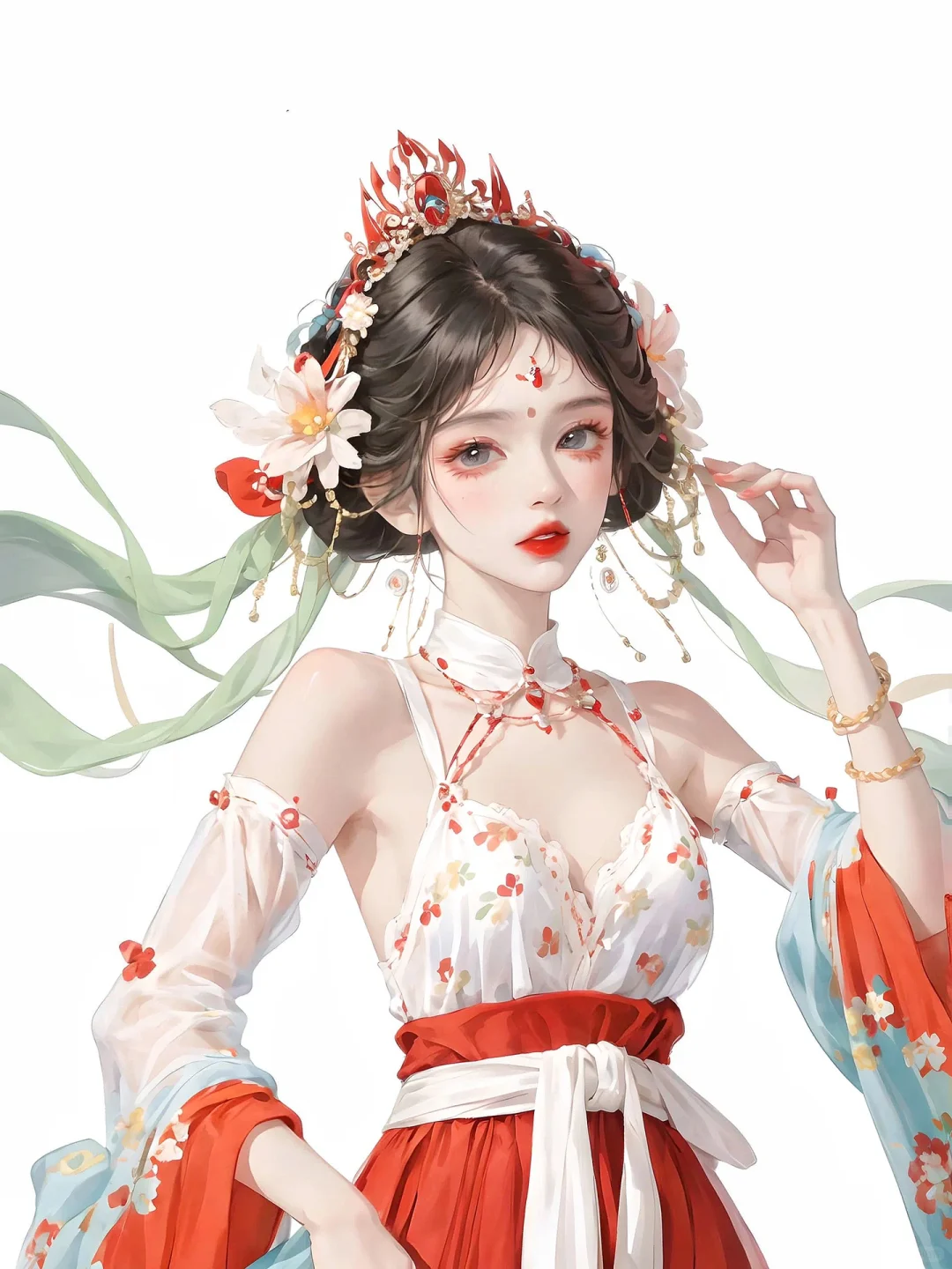 红色系手绘美女