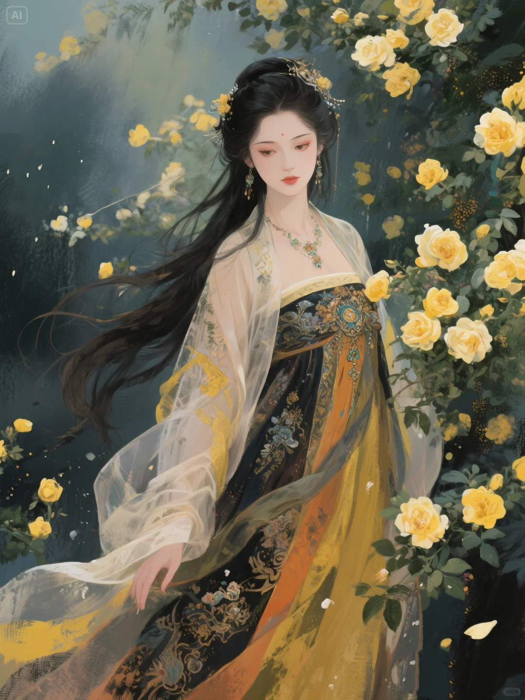 国风艺术 古美女全身像