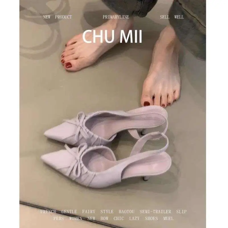 羊皮版~法式细跟尖头高跟鞋女蝴蝶结浅口单