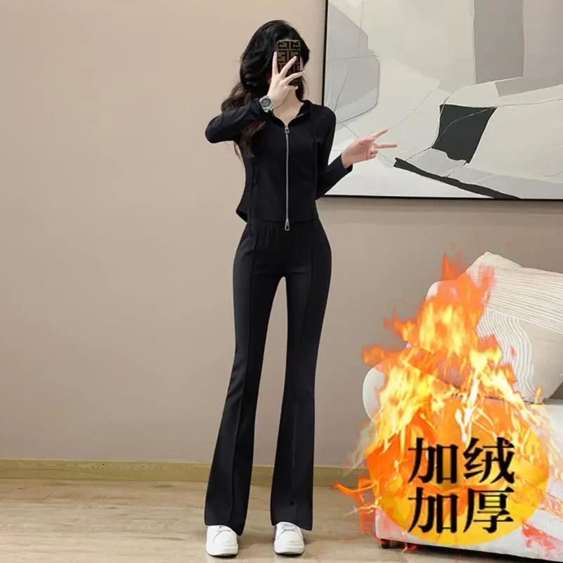 休闲套装女春秋新款修身连帽卫衣外套时尚减