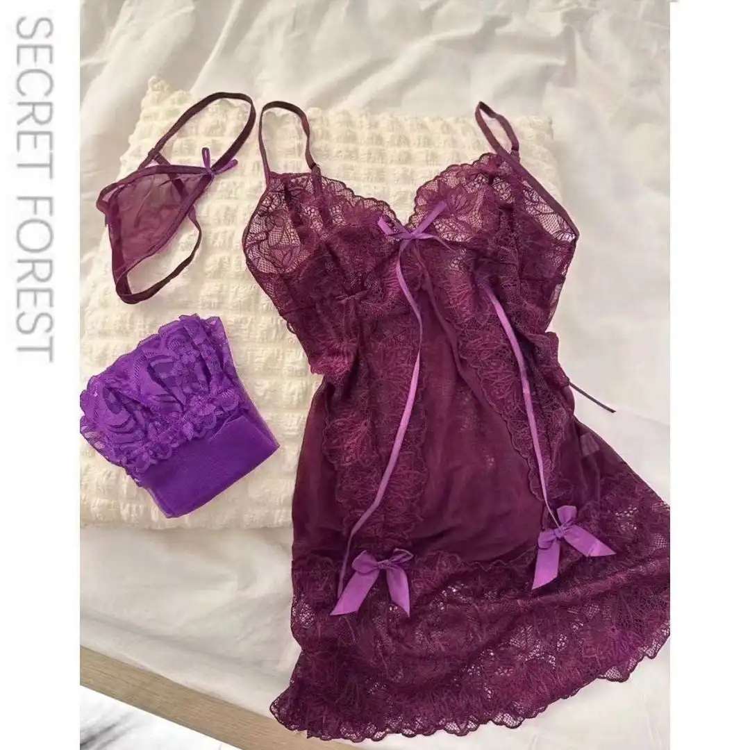紫色情趣内衣👙性感睡裙