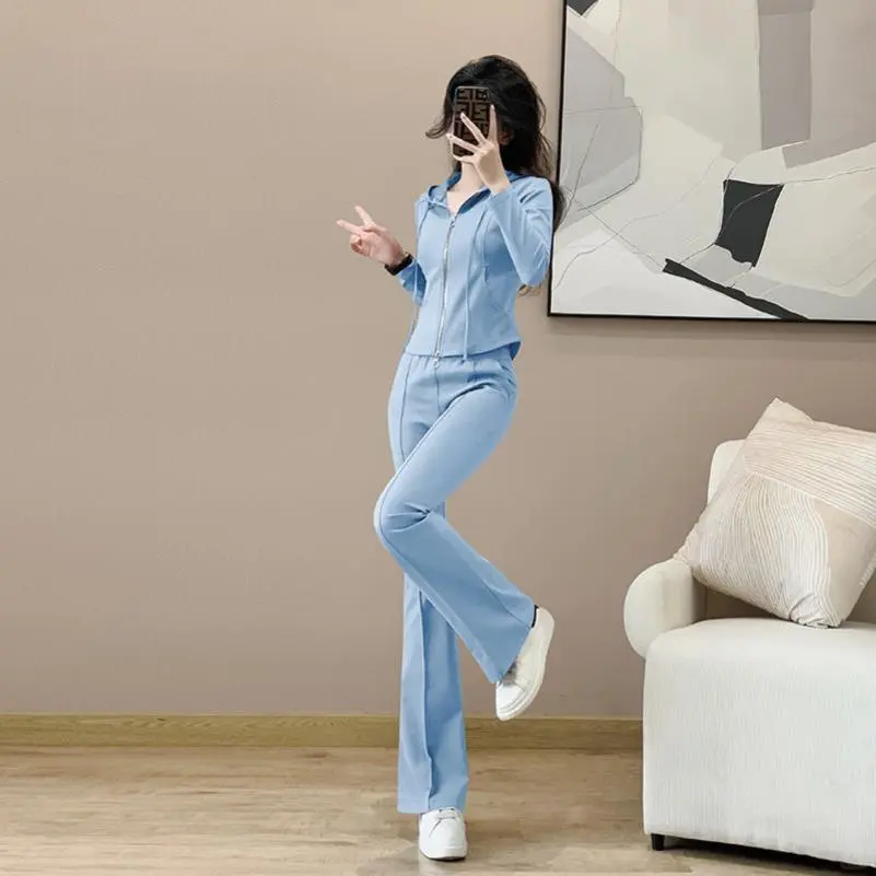 休闲套装女春秋新款修身连帽卫衣外套时尚减