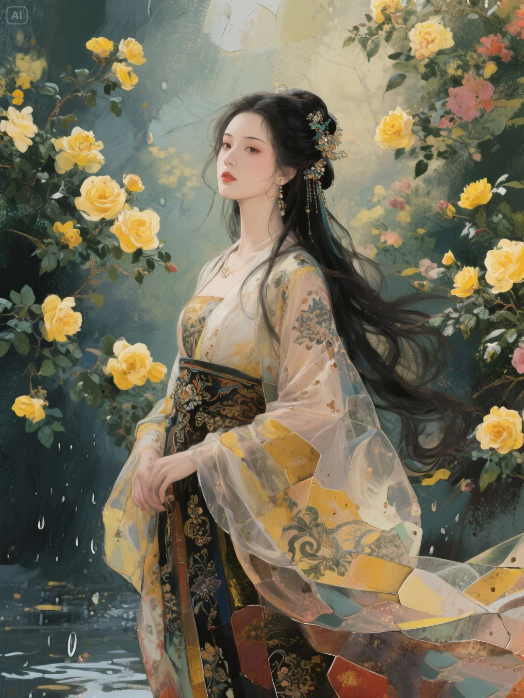 国风艺术 古美女全身像