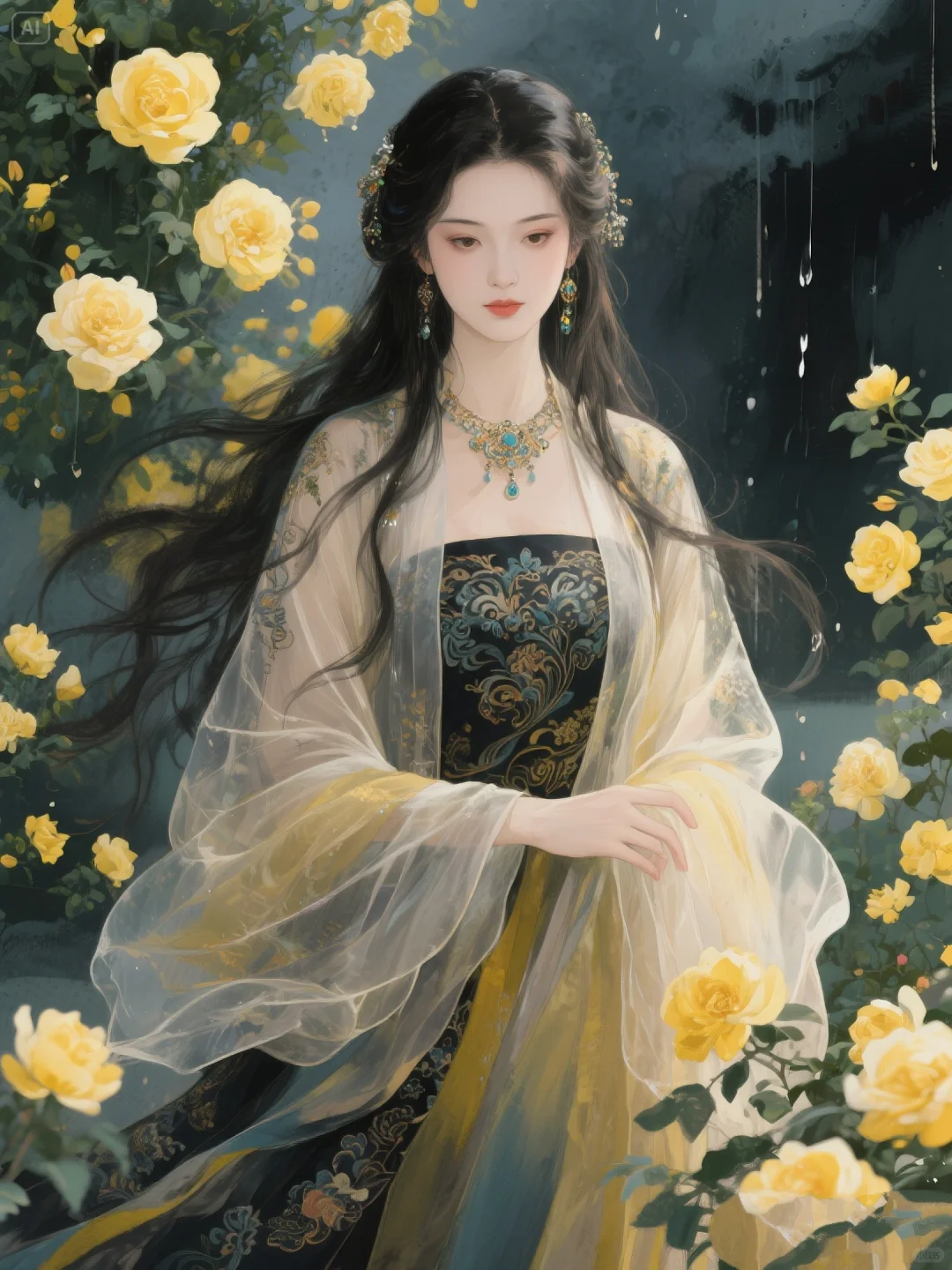 国风艺术 古美女全身像