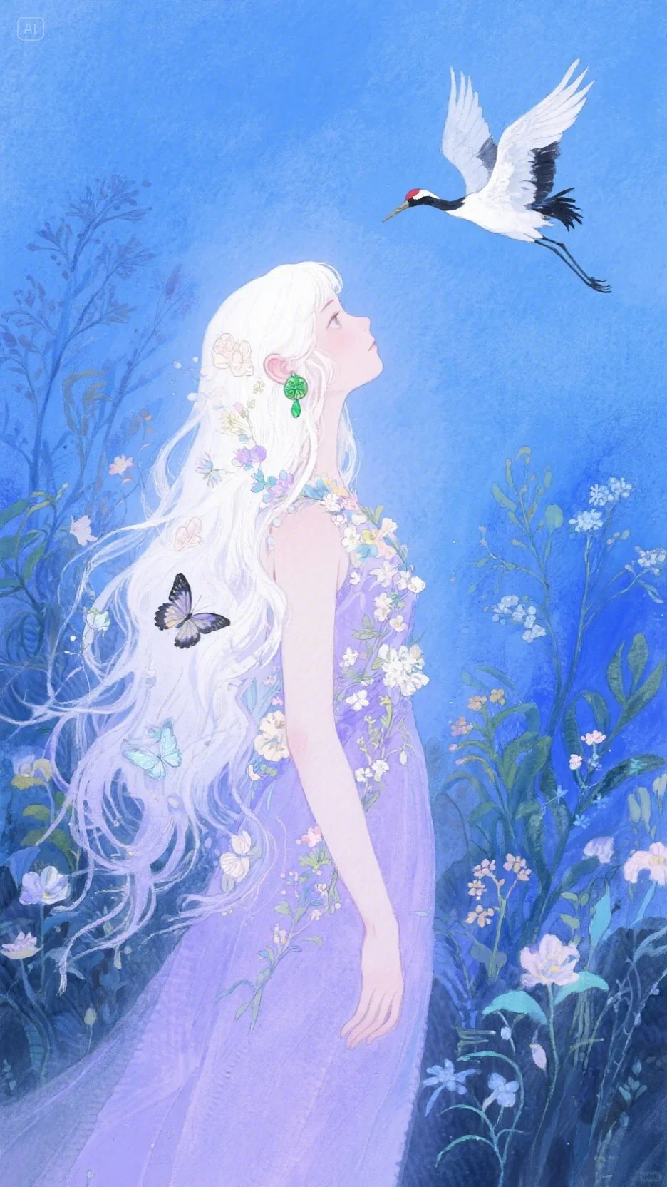 壁纸 ｜夜澜花影间的蝶梦少女