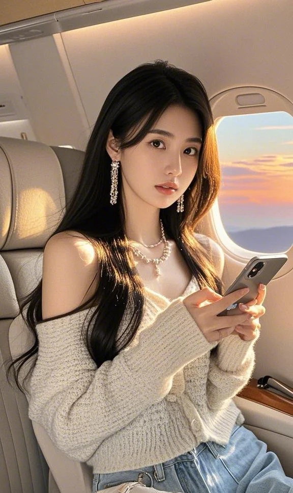 坐飞机的漂亮女生