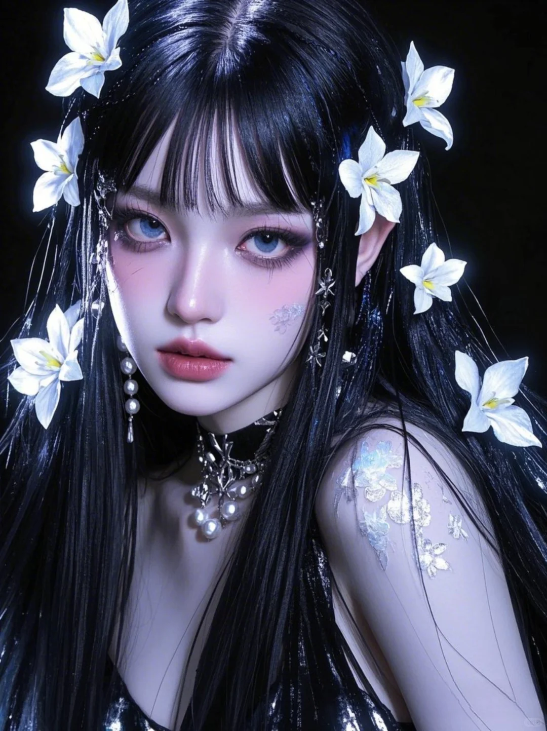 【AI绘画】暗黑童话风格——黑色系美人
