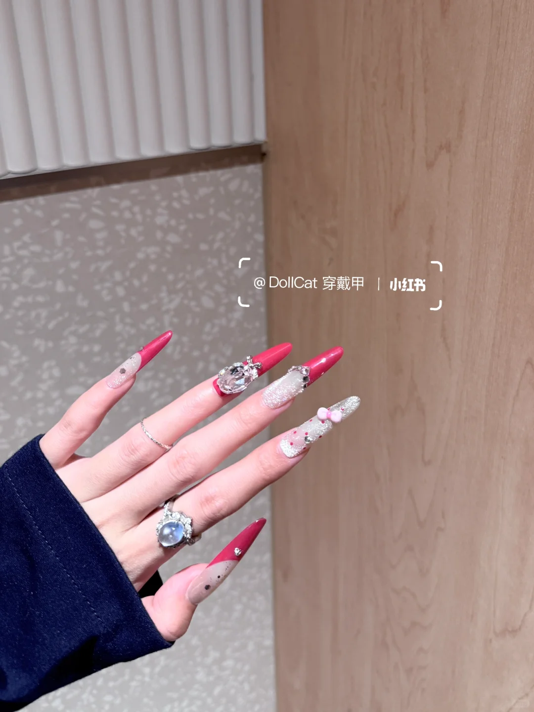 甜辣美甲｜玫红法式波点·猫眼又辣又嗲！！
