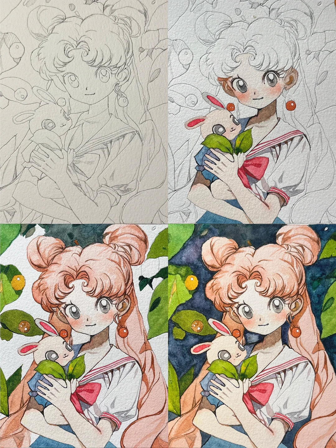 水彩画｜周末画美少女、大家周末在干啥呢？