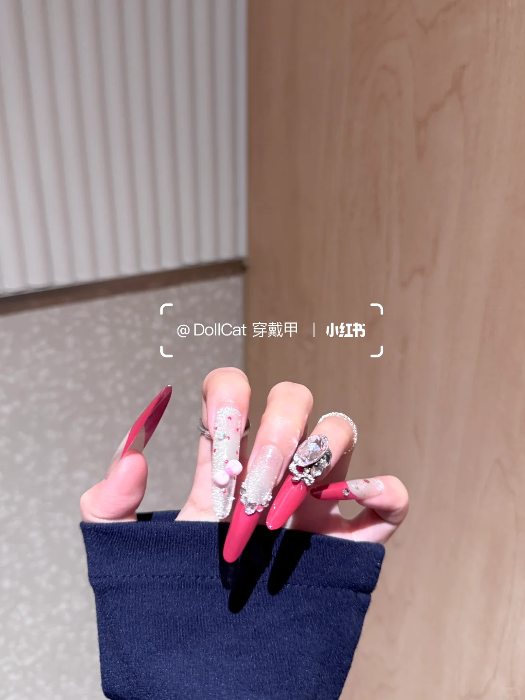 甜辣美甲｜玫红法式波点·猫眼又辣又嗲！！