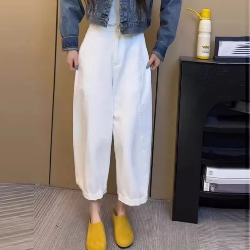 白色阔腿休闲裤女夏季新款大码梨形身材宽松