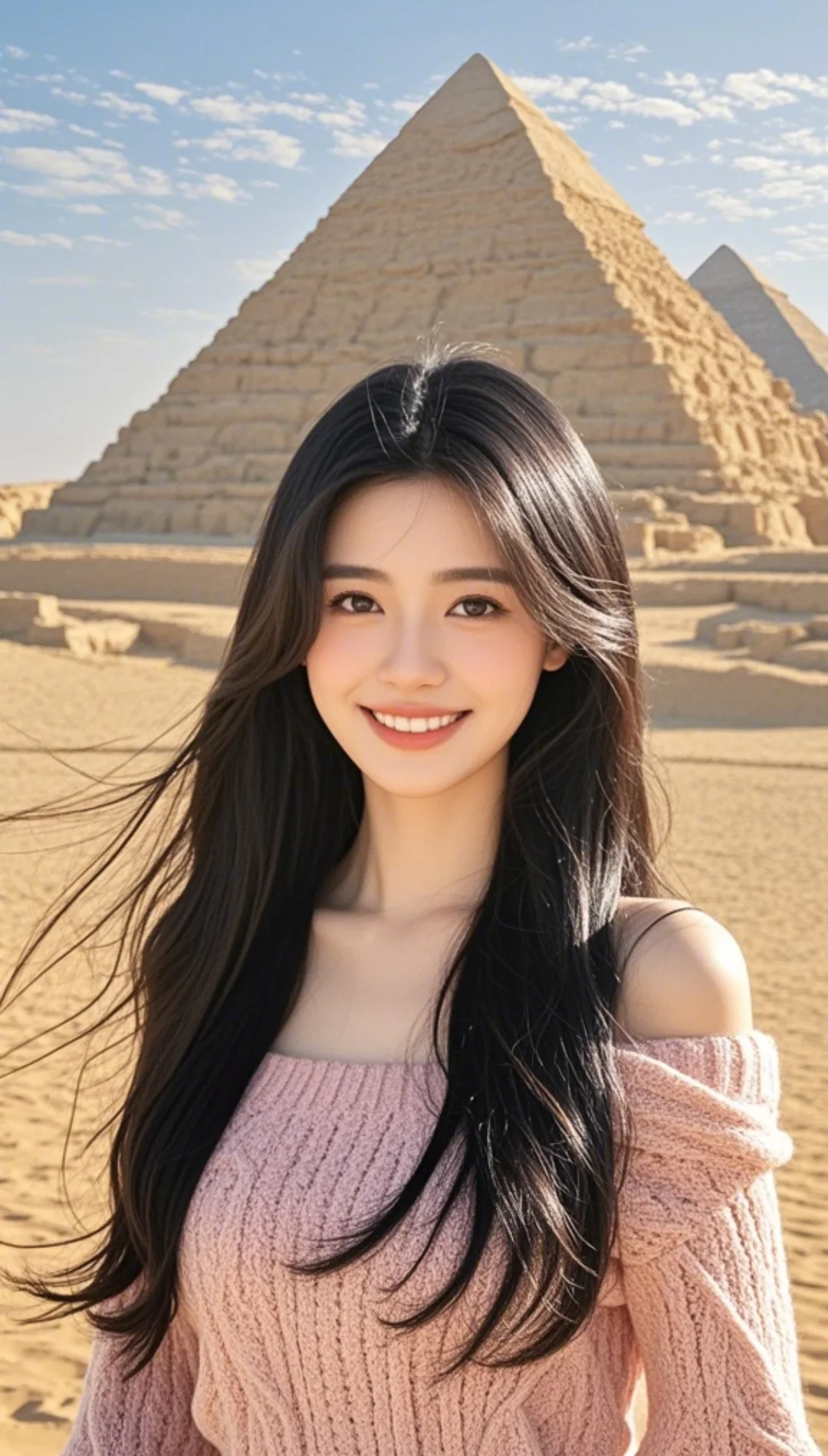 金字塔前的迷人女孩