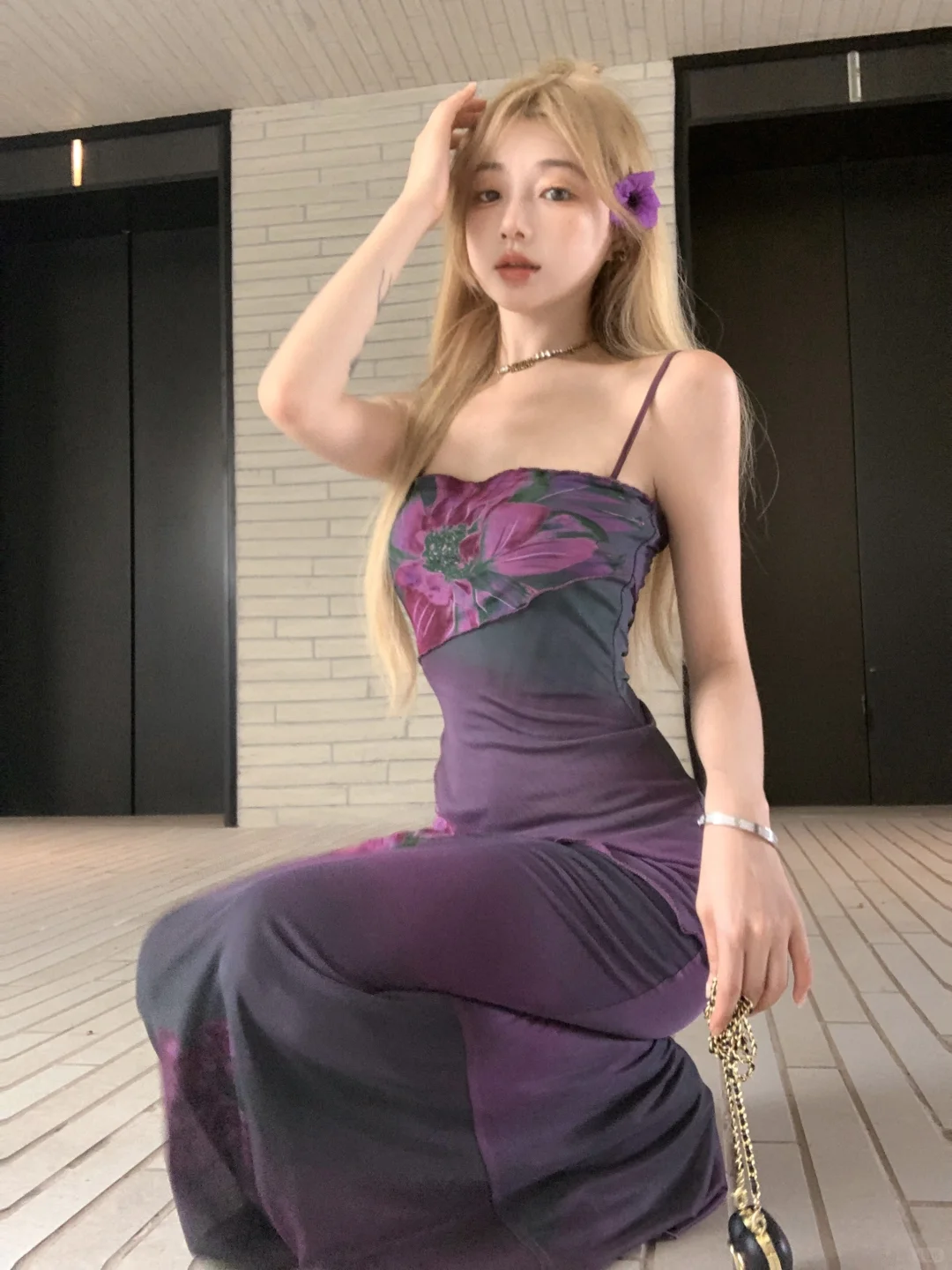 紫色中式长裙👗超美穿搭