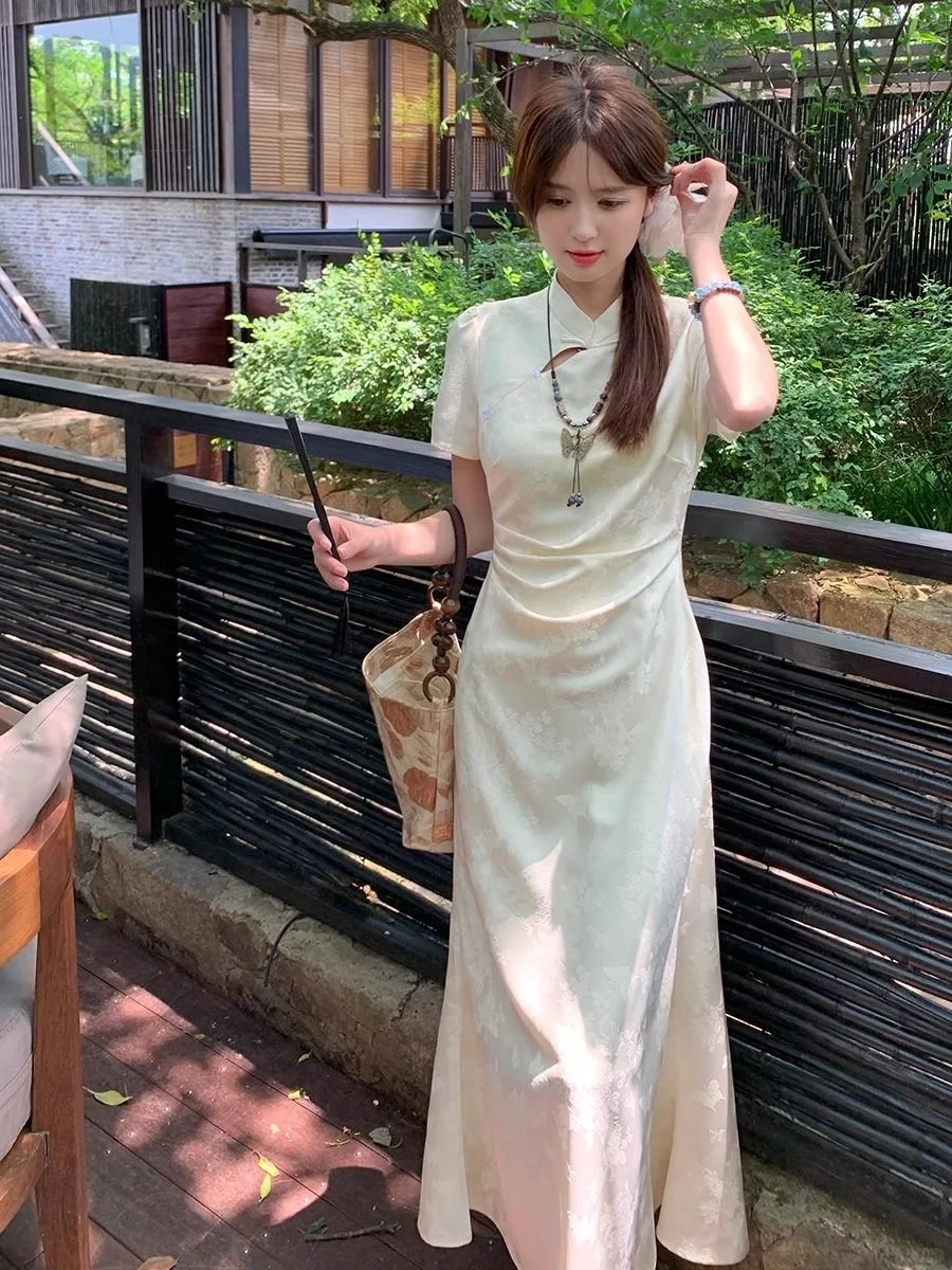 新中式连衣裙女夏2025白色短袖长款裙子国风