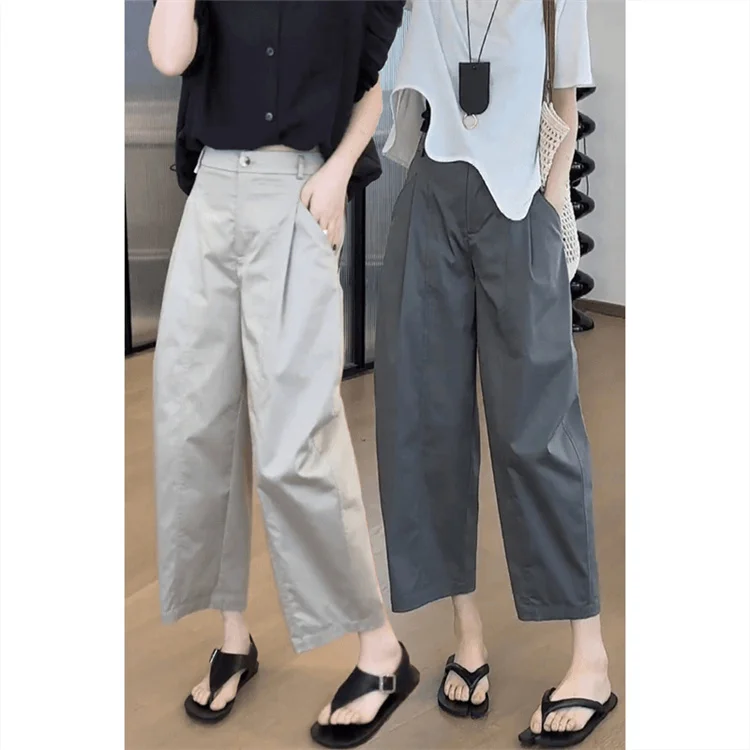 简约时尚大码阔腿休闲裤女2024夏季新款