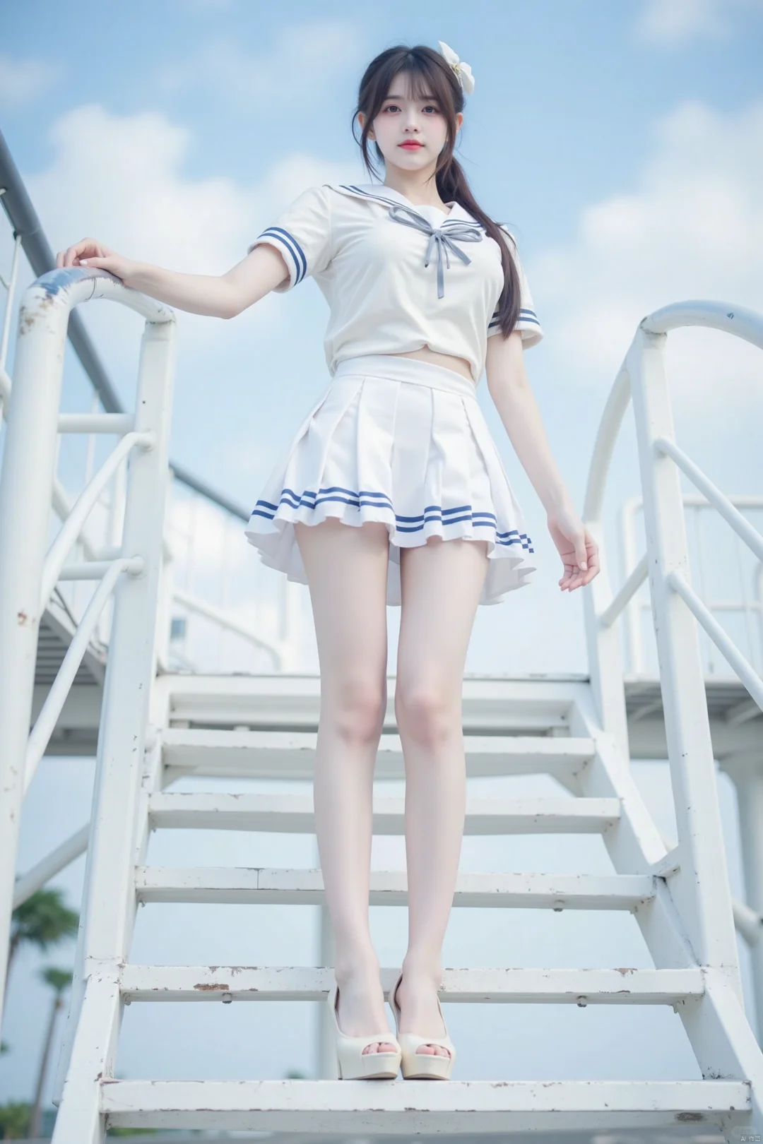 呀？白色制服美女来啦！