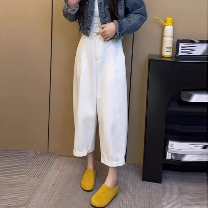 白色阔腿休闲裤女夏季新款大码梨形身材宽松