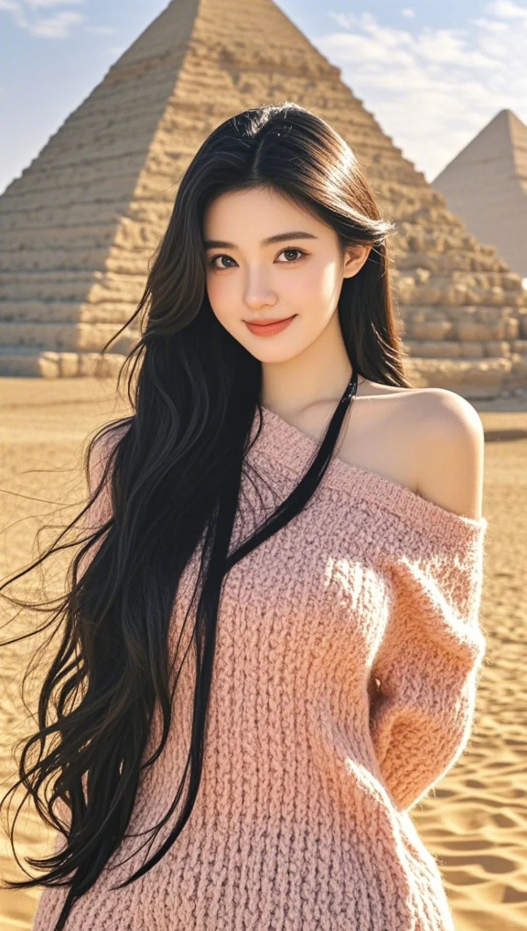 金字塔前的迷人女孩