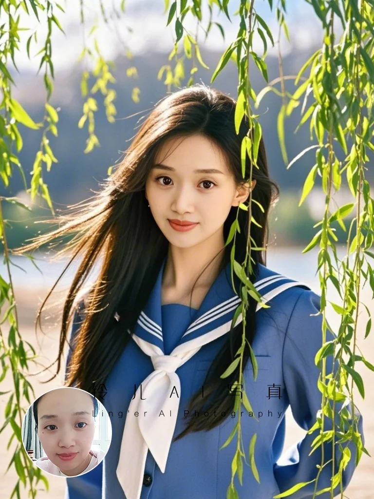 柳影水手：纯情校园女孩的春日篇章| AI写真