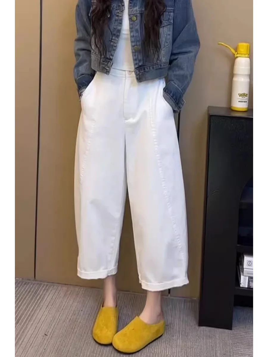 白色阔腿休闲裤女夏季新款大码梨形身材宽松