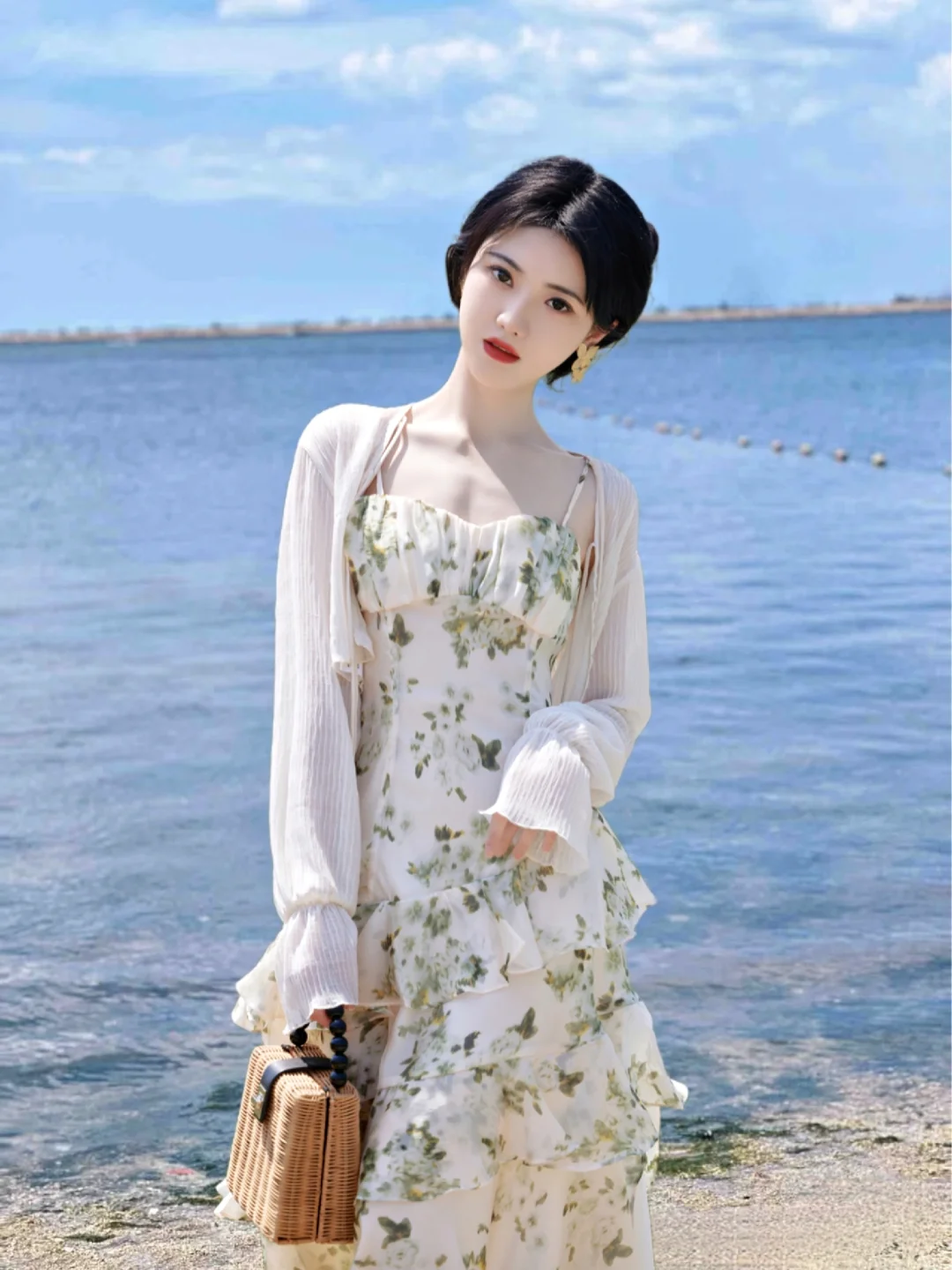海边碎花裙的自由与宁静💕