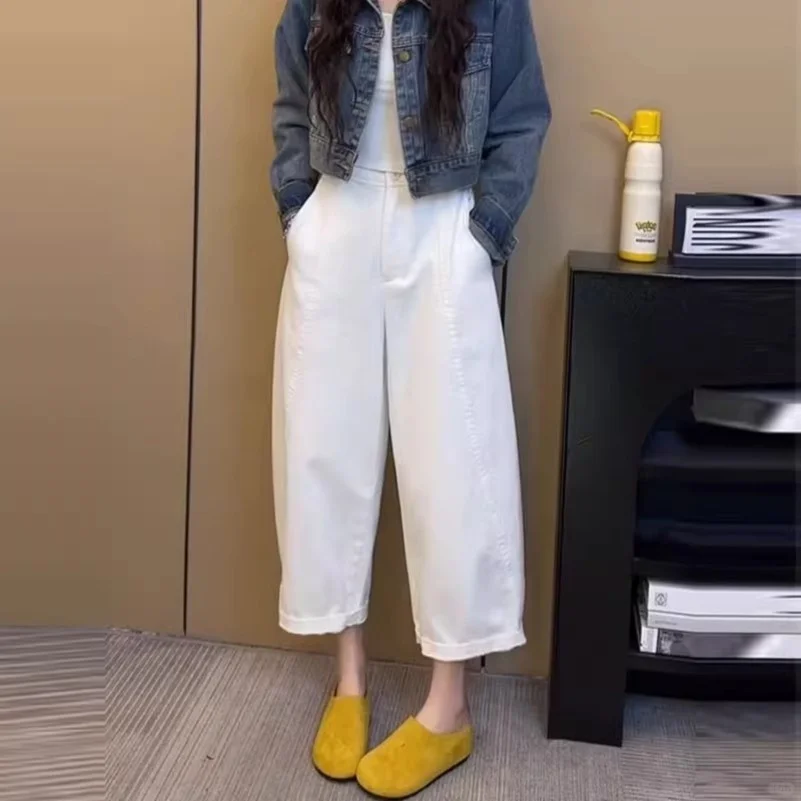 白色阔腿休闲裤女夏季新款大码梨形身材宽松