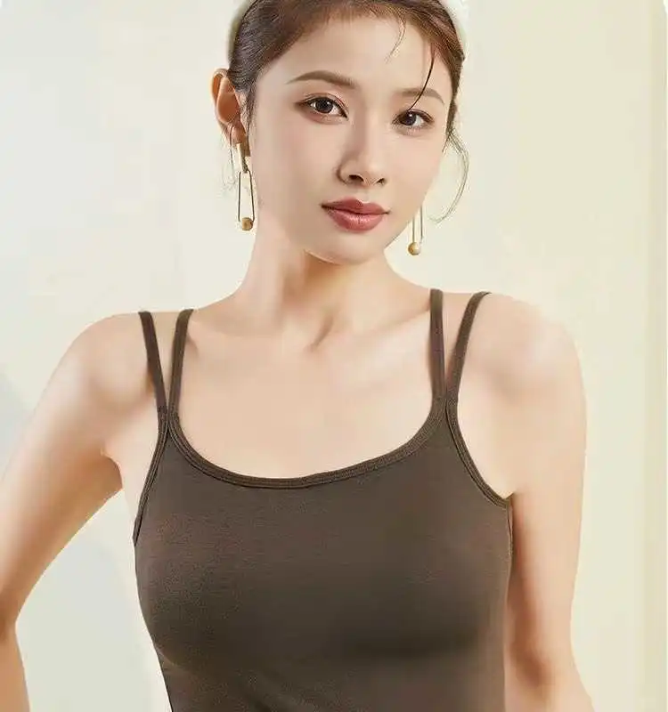 莫代尔带胸垫一体吊带背心女春夏季新款大码