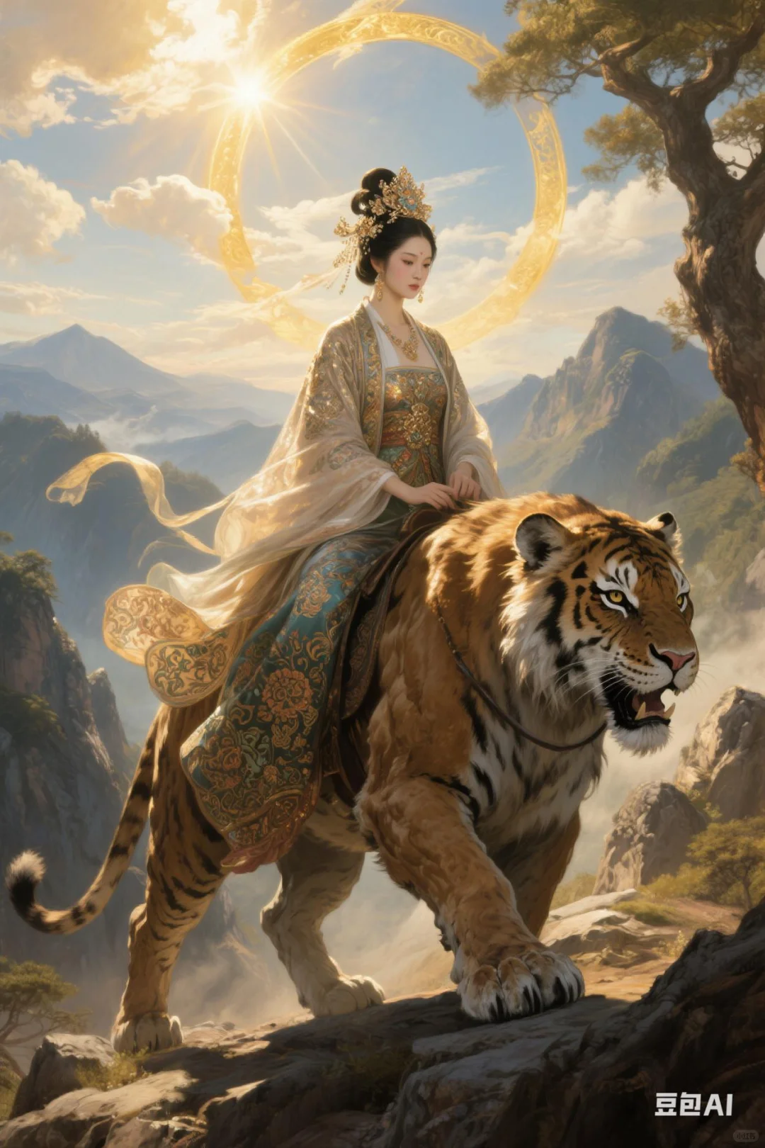 骑虎神女——AI绘画的玄幻国风传奇