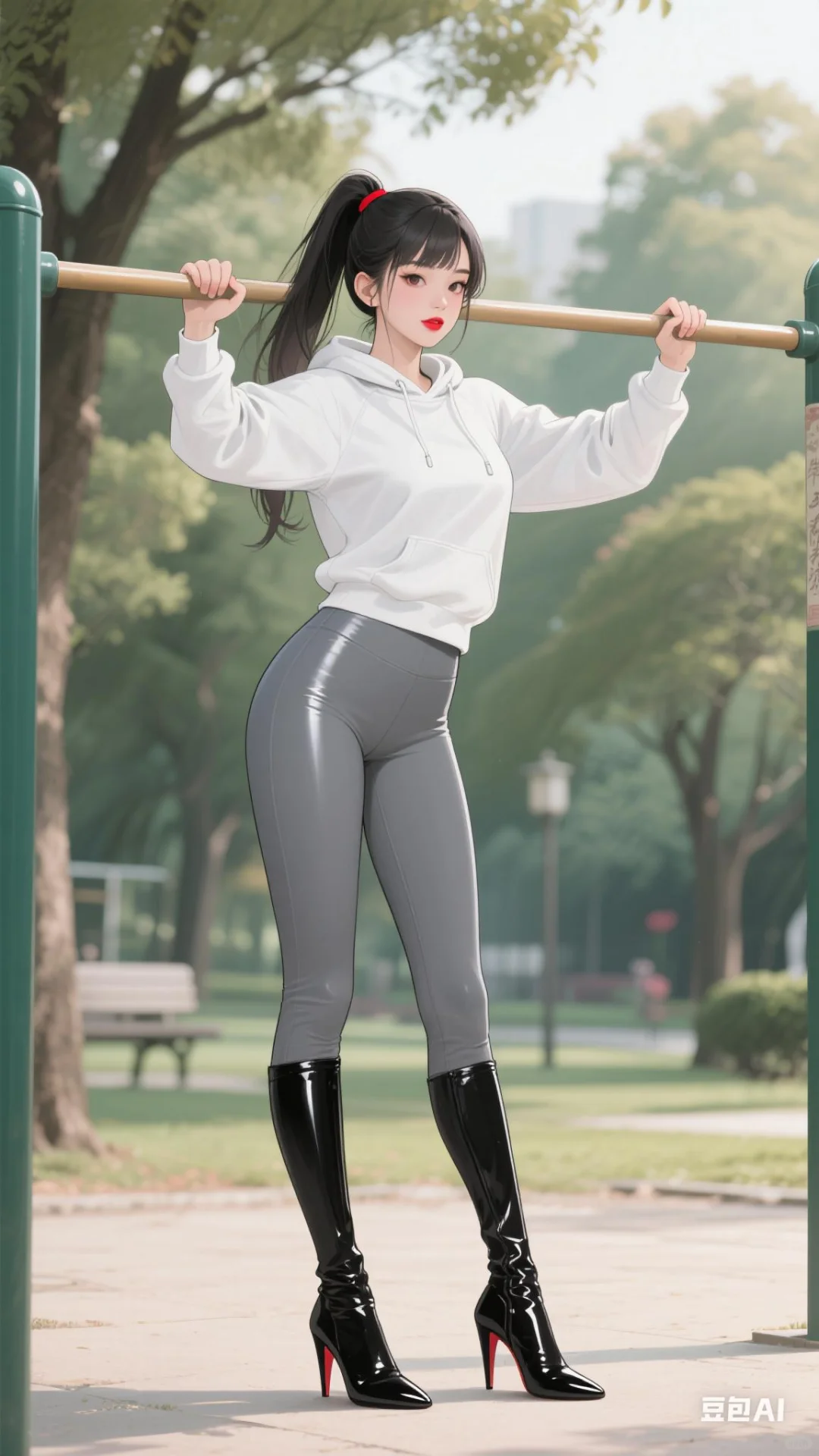 壁纸分享：练单杠的美女小姐姐